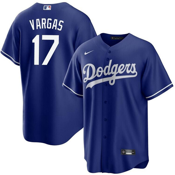 Men's Los Angeles Dodgers #17 Miguel Vargas Blue Cool Base Stitched Baseball Jersey Men's Los Angeles Dodgers #17 Miguel Vargas Blue Cool Base Stitched Baseball Jersey